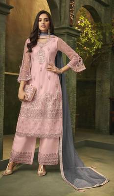 Pink embroidered net salwar 1