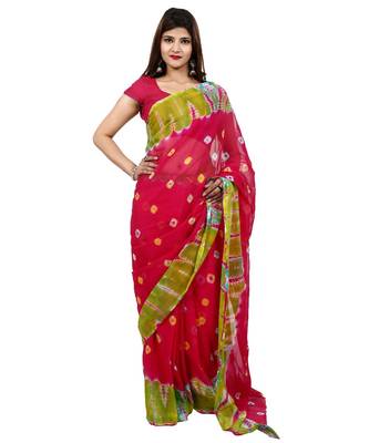 red plain chiffon saree with blouse 1