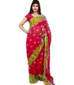 red plain chiffon saree with blouse