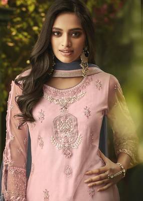 Pink embroidered net salwar 2