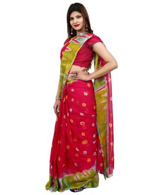 red plain chiffon saree with blouse 2