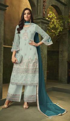 Sky-blue embroidered net salwar 1