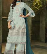 Sky-blue embroidered net salwar
