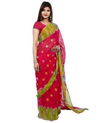 red plain chiffon saree with blouse 3