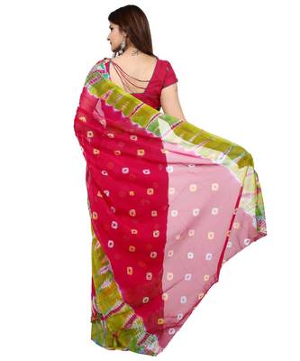 red plain chiffon saree with blouse 4
