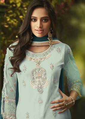 Sky-blue embroidered net salwar 2