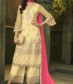 Yellow embroidered net salwar