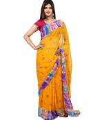 yellow plain chiffon saree with blouse