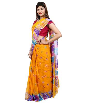 yellow plain chiffon saree with blouse 2