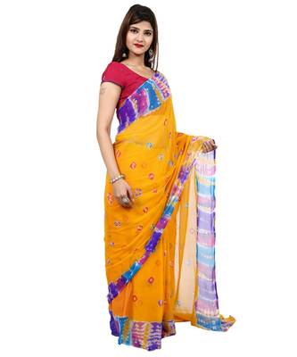 yellow plain chiffon saree with blouse 3