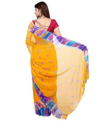 yellow plain chiffon saree with blouse 4