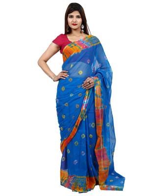 blue plain chiffon saree with blouse 1
