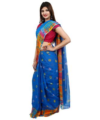 blue plain chiffon saree with blouse 2