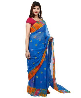 blue plain chiffon saree with blouse 3