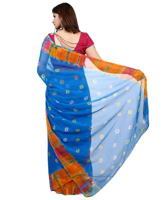 blue plain chiffon saree with blouse 4