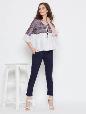 Blue plain crepe trousers 1