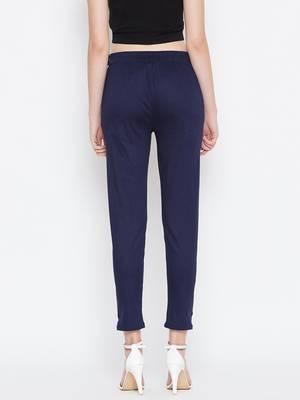 Blue plain crepe trousers 3