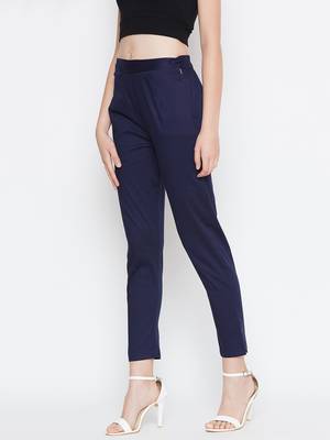 Blue plain crepe trousers 4