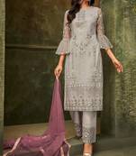Grey embroidered net salwar