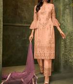 Peach embroidered net salwar