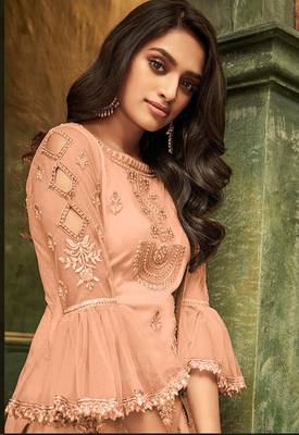 Peach embroidered net salwar 2