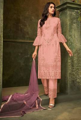 Pink embroidered net salwar 1