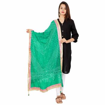 green Silk Bandhej Dupatta 1