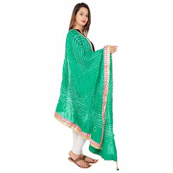 green Silk Bandhej Dupatta 2