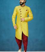 Yellow hand woven
 silk indo-western-dresses