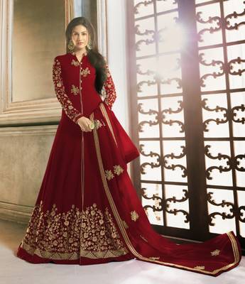 Red embroidered georgette salwar 1