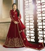 Red embroidered georgette salwar