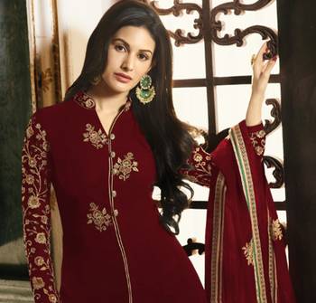 Red embroidered georgette salwar 2