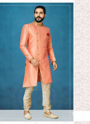 Orange hand woven
 silk indo-western-dresses 1