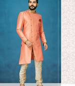 Orange hand woven
 silk indo-western-dresses