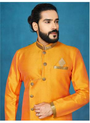 Orange hand woven
 silk indo-western-dresses 2
