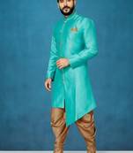 Green hand woven
 silk indo-western-dresses