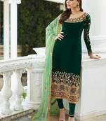 Green Faux Georgette Straight Salwar Kameez Semi Stitched