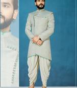 Grey hand woven
 jaquard indo-western-dresses