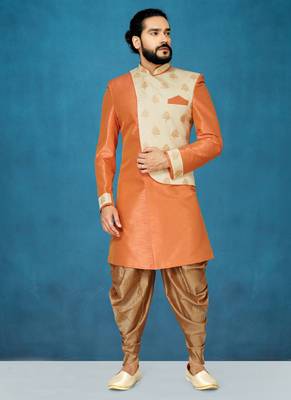 Orange hand woven
 jaquard indo-western-dresses 1