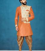 Orange hand woven
 jaquard indo-western-dresses