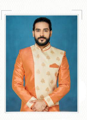 Orange hand woven
 jaquard indo-western-dresses 2