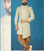 Beige hand woven
 jaquard indo-western-dresses