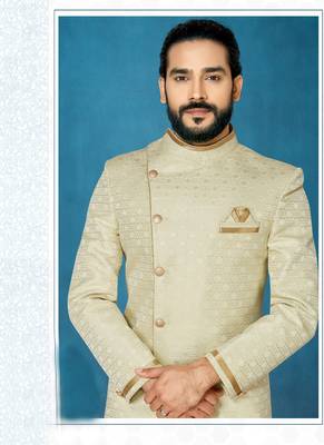 Beige hand woven
 jaquard indo-western-dresses 2