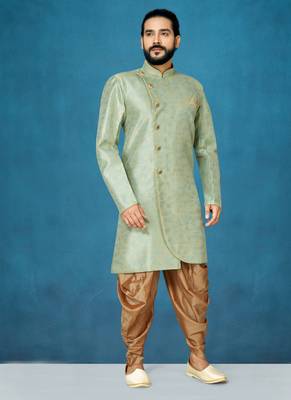 Green hand woven
 silk indo-western-dresses 1
