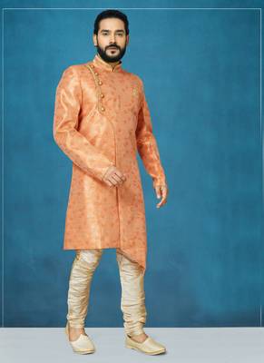 Orange hand woven
 silk indo-western-dresses 1