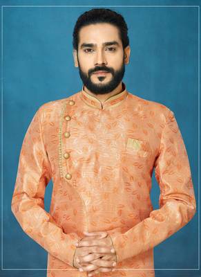 Orange hand woven
 silk indo-western-dresses 2