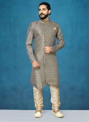 Beige hand woven
 silk indo-western-dresses 1