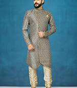 Beige hand woven
 silk indo-western-dresses