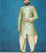 Green hand woven
 silk indo-western-dresses