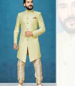 Green hand woven
 jaquard indo-western-dresses